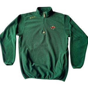 Vintage Minnesota Wild NHL Hockey 1/4 Zip Fleece Majestic Pullover Sweater Green